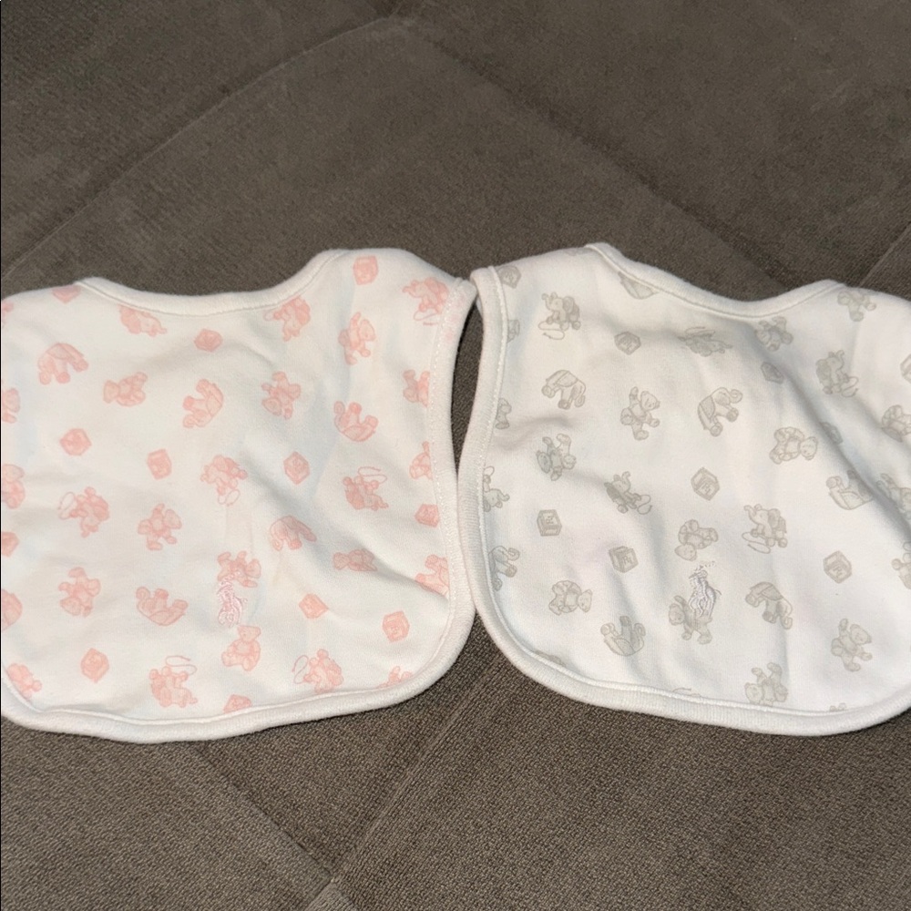 Polo Ralph Lauren Pink and Gray Baby Bib Set